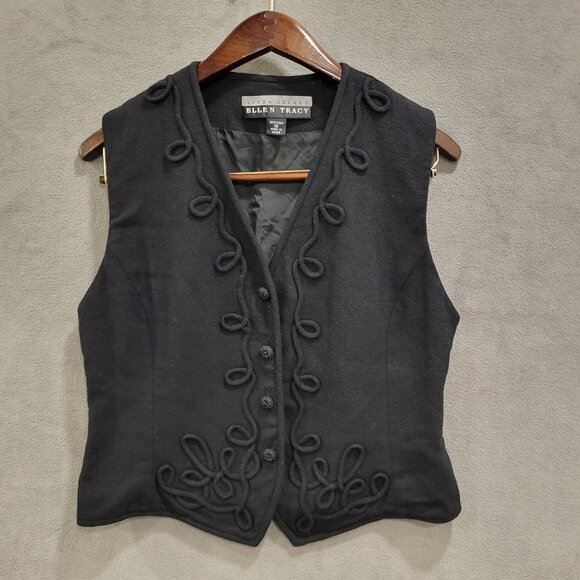 Vintage Linda Allard Ellen Tracy 100% Wool Vest Black Women Size 10 Grandma Boho - Picture 1 of 5